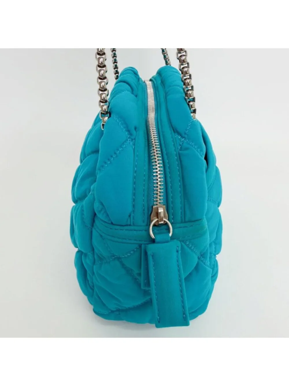 Chanel Bubble Quilt Chain Shoulder Bag Cotton Turquoise Blue Silver Seal Vintage